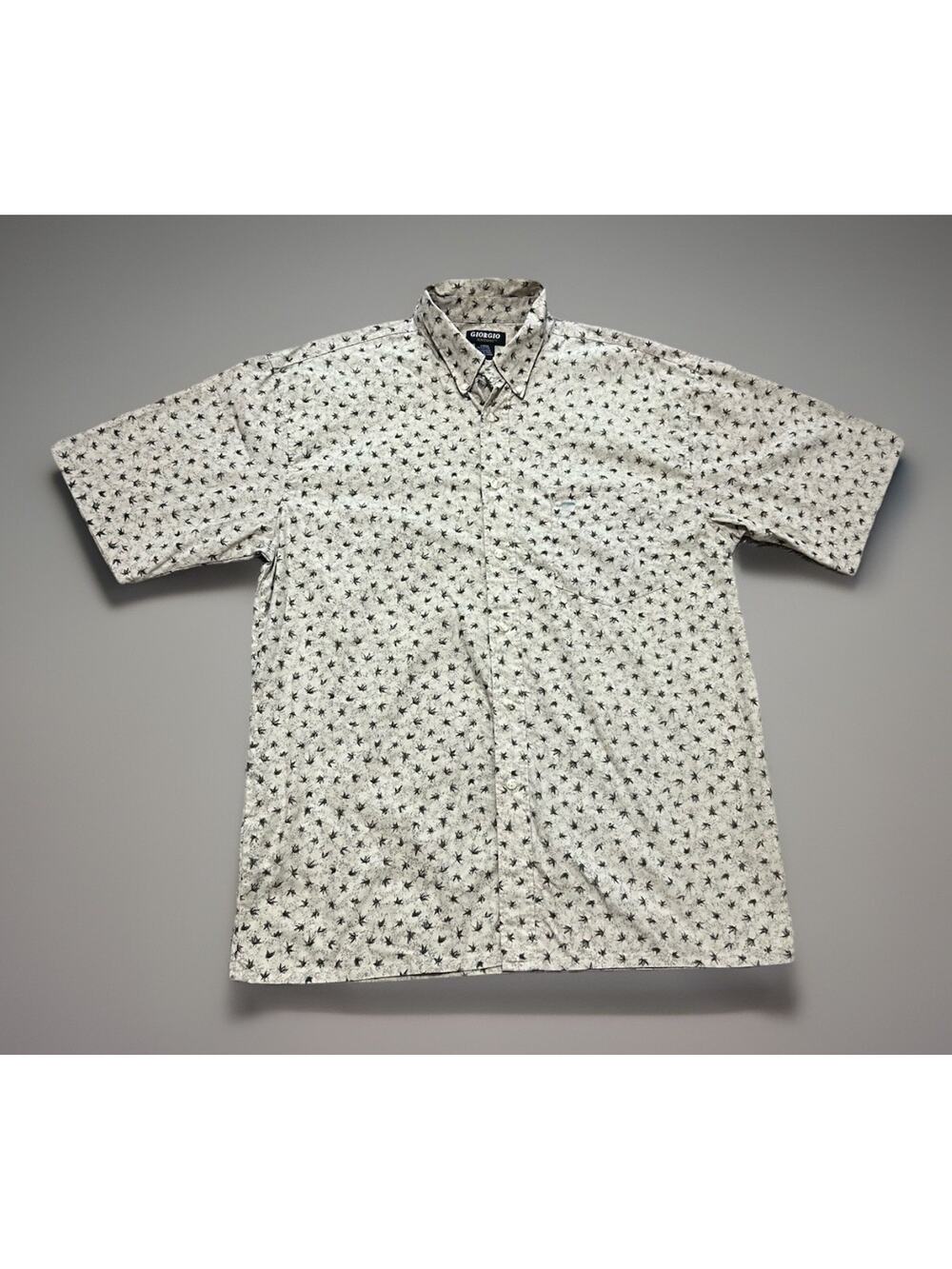 Georgio Antoni Mens Large Vintage 80s 90s Leaf Print Button Down Cotton Shirt
